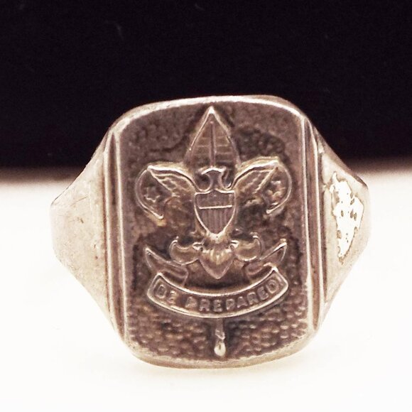 1950 BE PREPARED STERLING SILVER BOY SCOUT CREST SZ 8 1/4 RING A - Picture 1 of 4